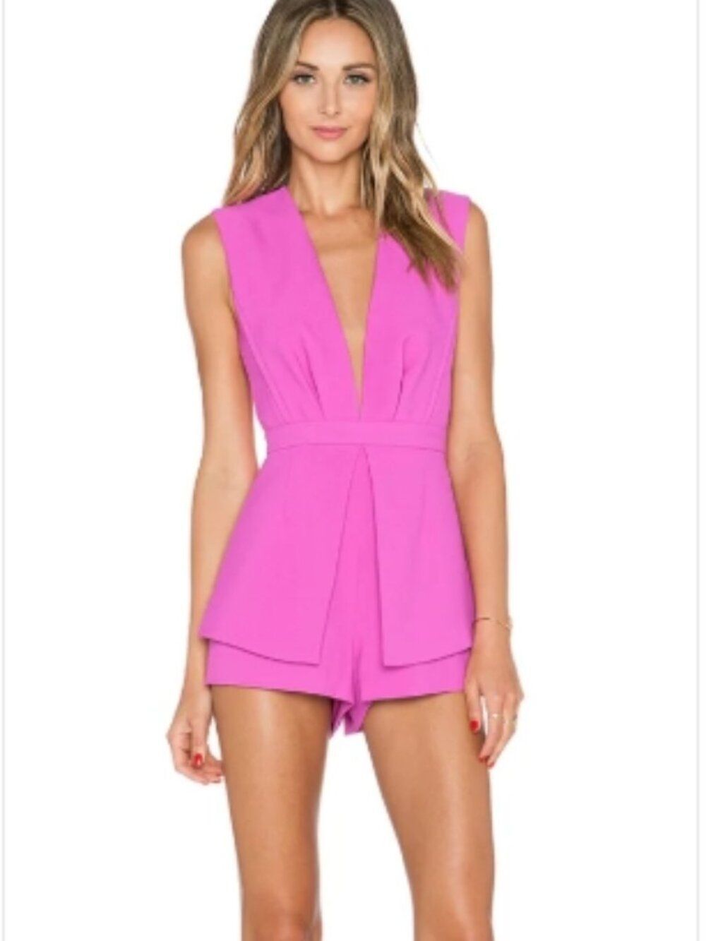 NWT FINDERS KEEPERS The Creator Romper Bright Fuchsia Deep V Sleeveless Size S
